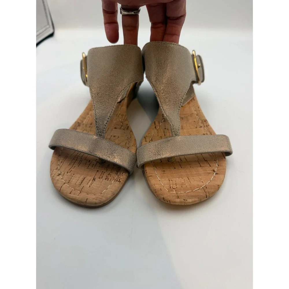 Donald J Pliner Dylan-MA Metallic Champagne Leather Cork Wedge Sandals Mens 6.5M